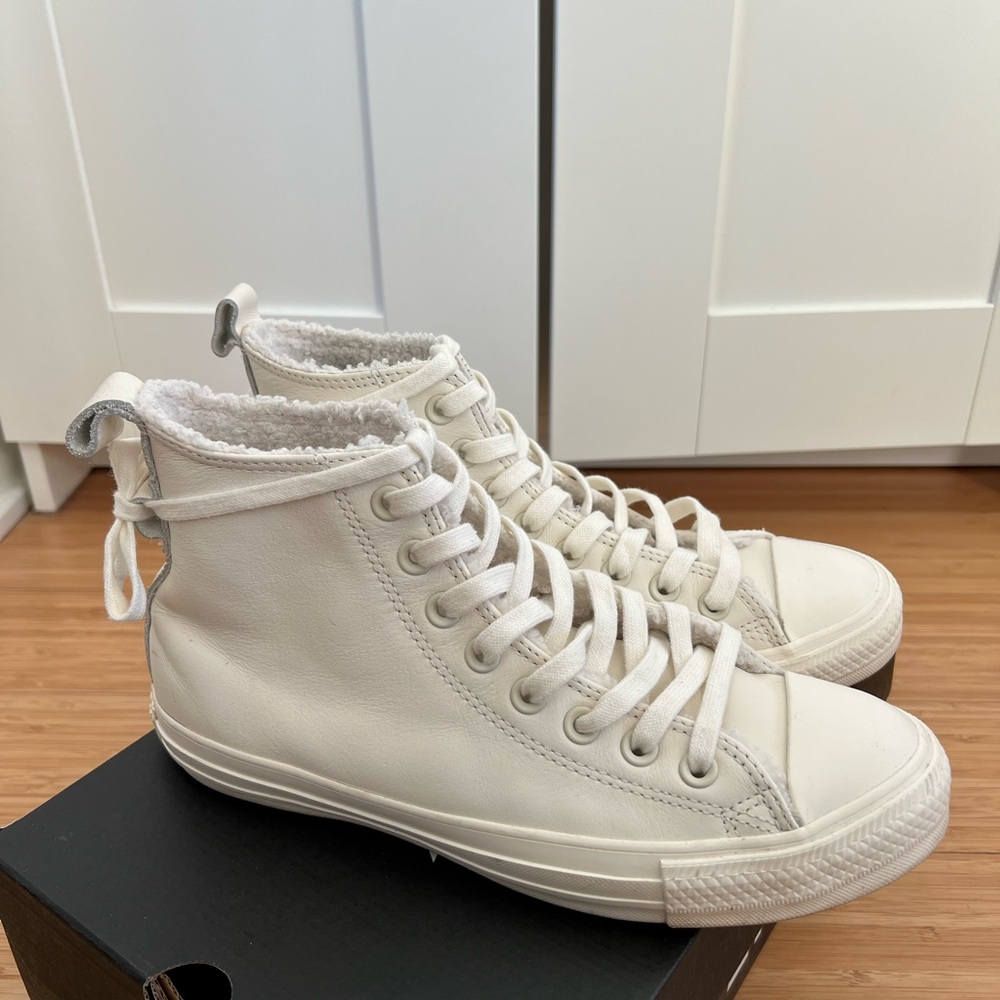Real leather Converse High-Top Sneakers, white, padded, women us 9, eu 40, uk 7